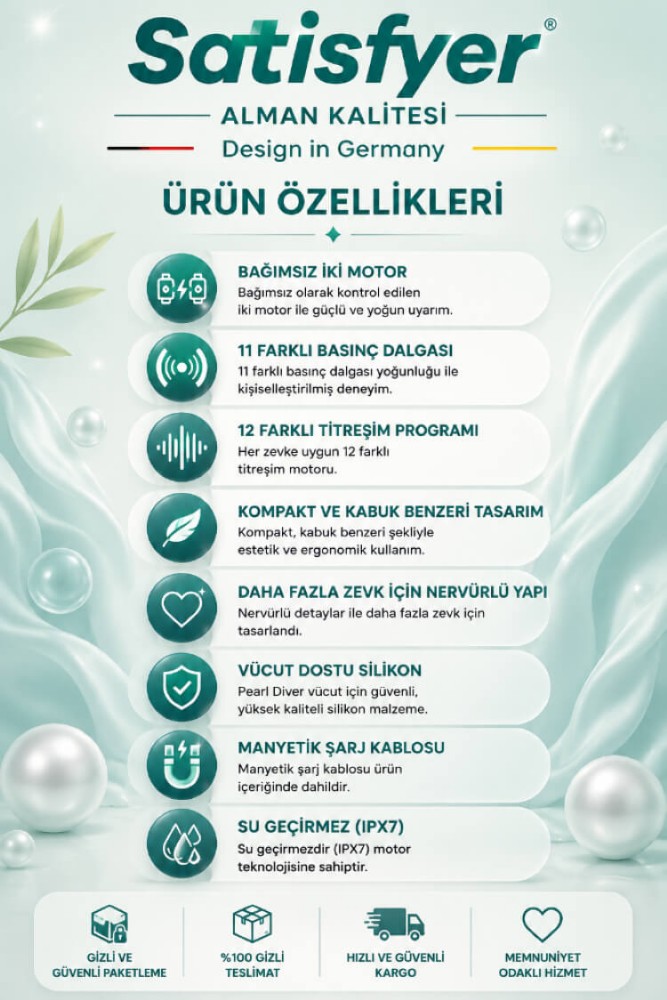 Satisfyer Pearl Diver Mint Emişli&Titreşimli 2 Motorlu Vibratör 