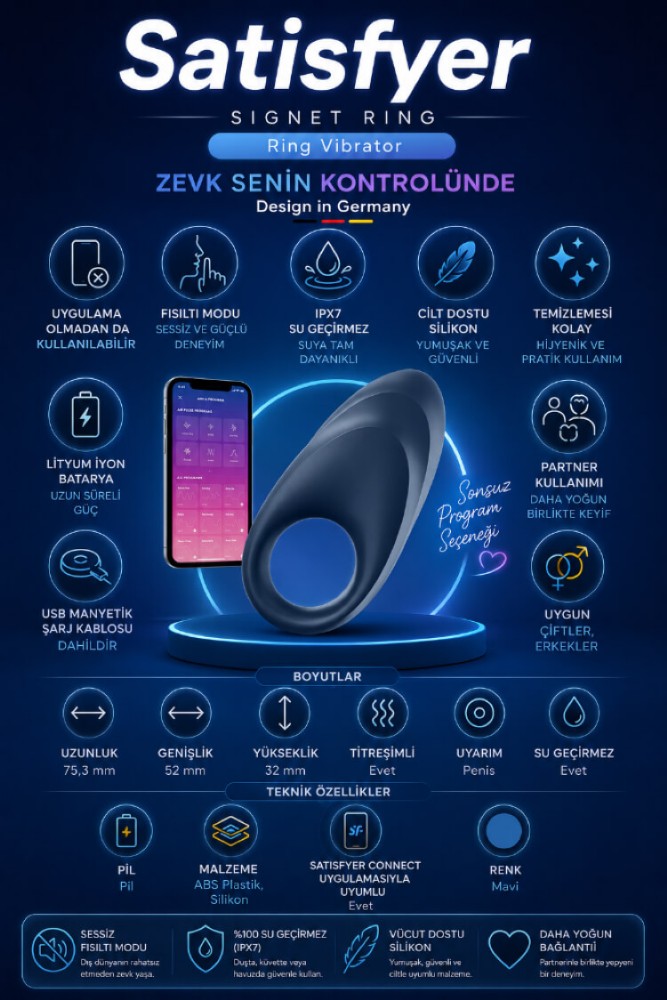 Satisfyer Powerful Mighty Telefon Kontrol Şarjlı Penis Halkası