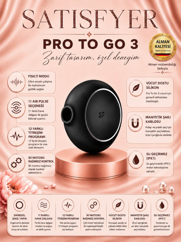 Satisfyer Pro To Go 3 Black 2 Motorlu Emişli Ve Titreşimli Vibratör	