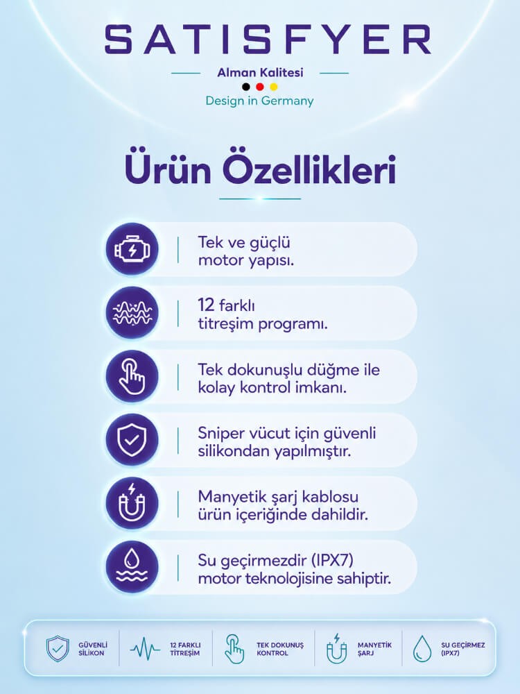 Satisfyer Sniper Blue 12 Farklı Titreşim Modlu Ayarlanabilir Penis Halkası