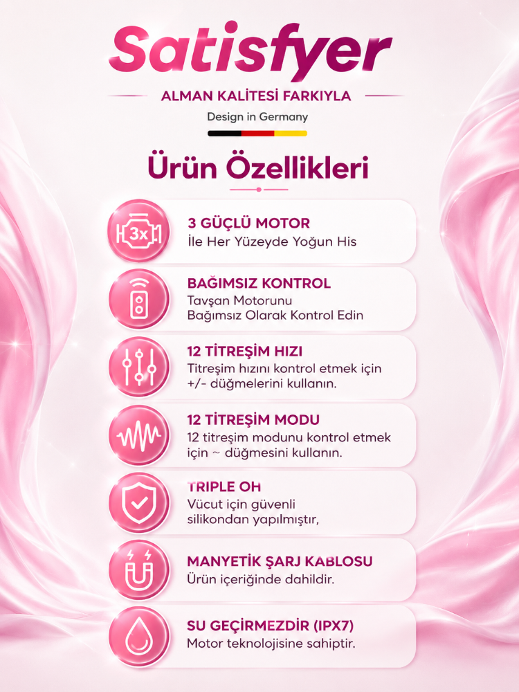 Satisfyer Triple Oh Pink 3 Güçlü Motorlu Titreşimli G-Spot Rabbit Vibratör 