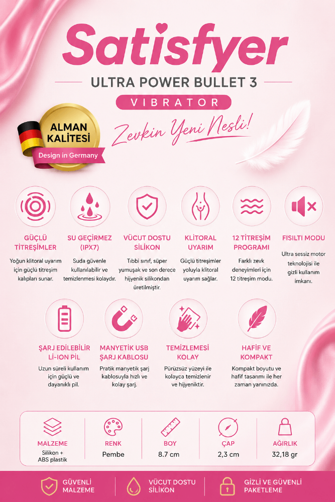 Satisfyer Ultra Power 3 - 12 Modlu Titreşimli Şarjlı Pembe Mini Vibratör