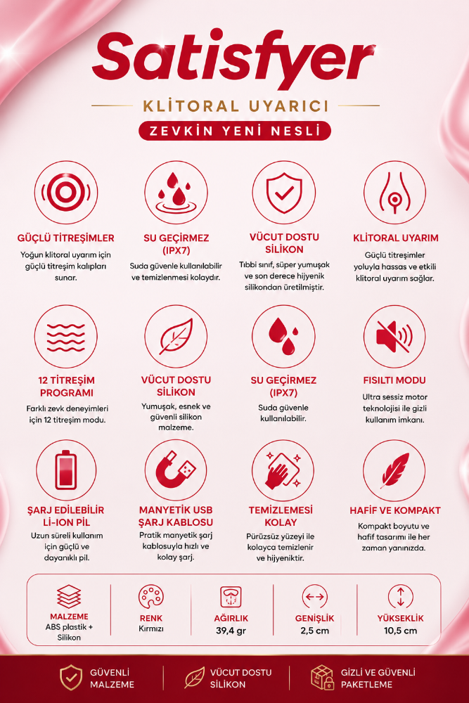 Satisfyer Ultra Power Bullet 1 - 12 Modlu Titreşimli Şarjlı Kırmızı Mini Vibratör