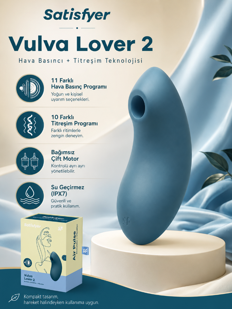 Satisfyer Vulva Lover 2 blue Emiş Yapabilen Ve Titreşimli 2 Motorlu Vibratör 