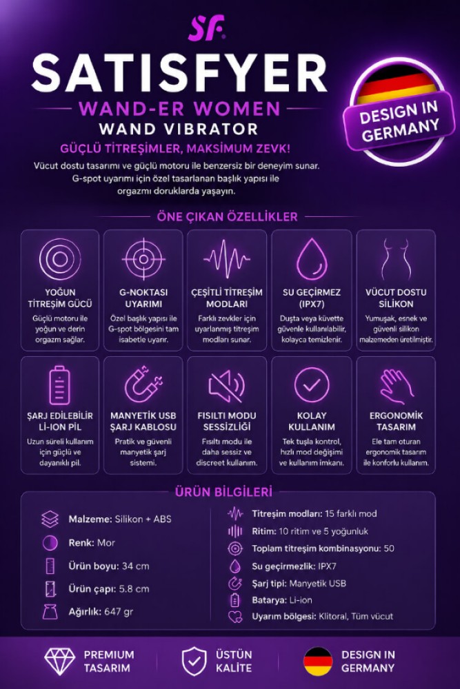 Satisfyer Wand-er Women Purple Büyük Boy Güçlü Masaj Aleti Vibratör