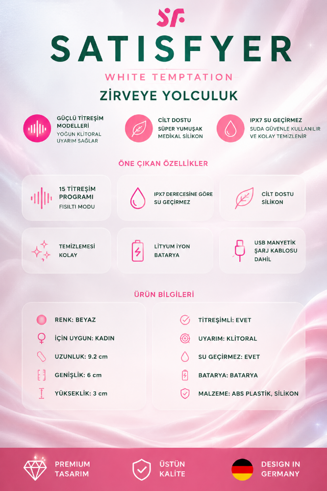 Satisfyer White Temptation 15 Modlu Titreşimli Klitoris Uyarıcı Şarjlı Vibratör