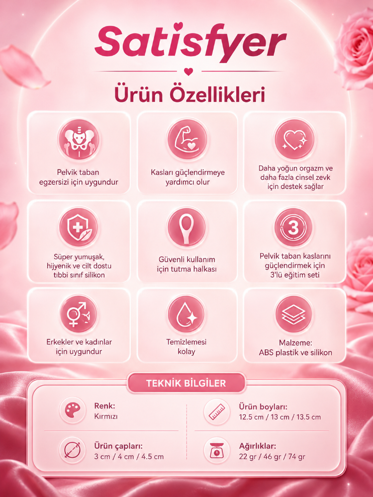 Satisfyer Yoni Power 1 Red Silikon 3 Adet Kegel Egzersiz Top Seti