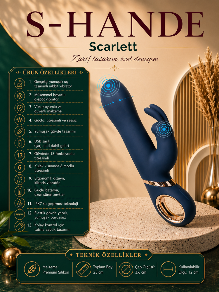 Scarlett G-Bölgesi ve Klitoris Uyarıcı Şarjlı Rabbit Vibratör