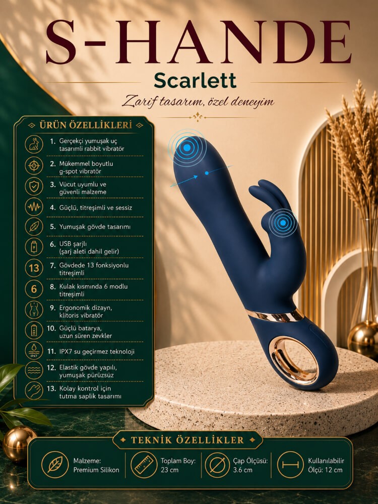 Scarlett G-Bölgesi ve Klitoris Uyarıcı Şarjlı Rabbit Vibratör