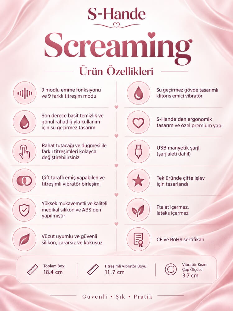 Screaming 9 Modlu Eşim Yapabilen & 9 Modlu Titreşimli Çift Taraflı Kullanılabilen Vibratör