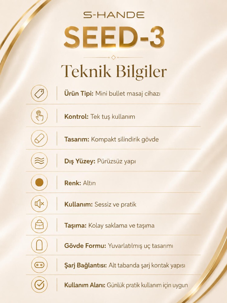 Seed-3 9 Fonksiyonlu Titreşimli Şarjlı Su Geçirmez Mini Gold Vibratör