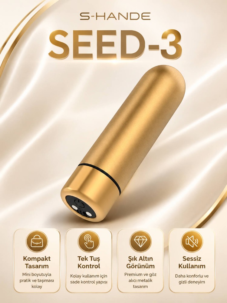 Seed-3 9 Fonksiyonlu Titreşimli Şarjlı Su Geçirmez Mini Gold Vibratör