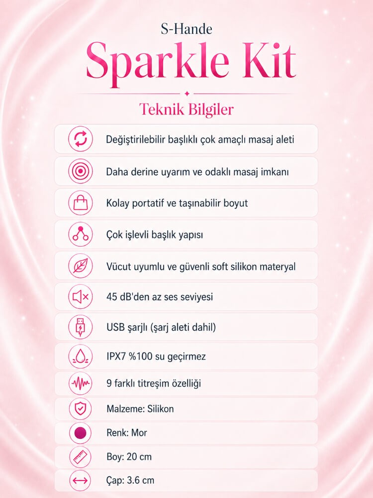 Sparkle Kit 9 Fonksiyonlu Titreşimli Soft Silikon Mor Masaj Vibratörü