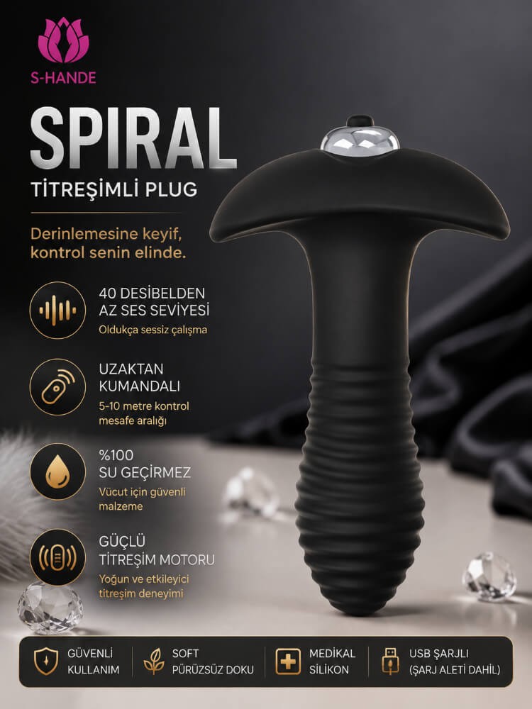 Spiral Ekstra Uyarıcı Gövde Tasarımlı  Titreşimli Anal Plug