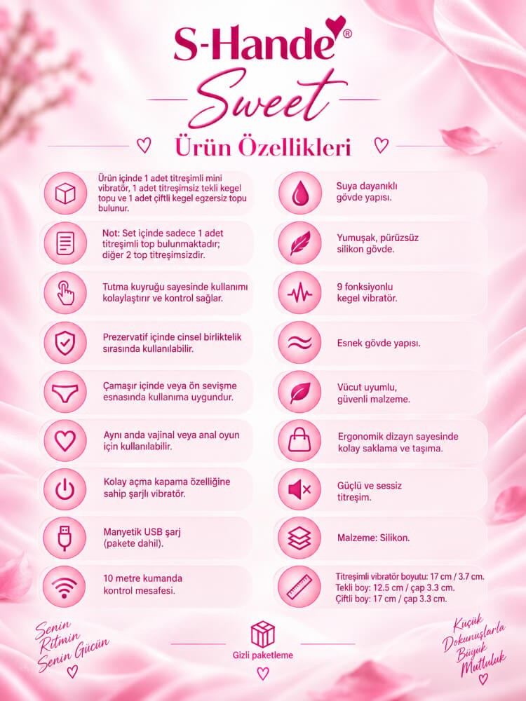 Sweet 9 Modlu Titreşimli Kumandalı Su Geçimez Şarjlı Kegel Egzzersiz Top Seti	