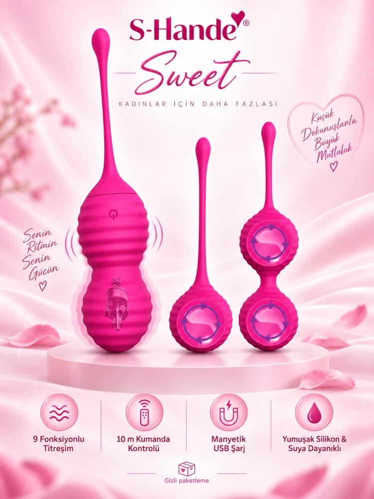 Sweet 9 Modlu Titreşimli Kumandalı Su Geçimez Şarjlı Kegel Egzzersiz Top Seti	