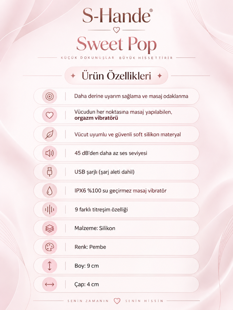 Sweet Pop 9 Cm Şarjlı Güçlü Titreşimli Masaj ve Orgazm Vibratörü