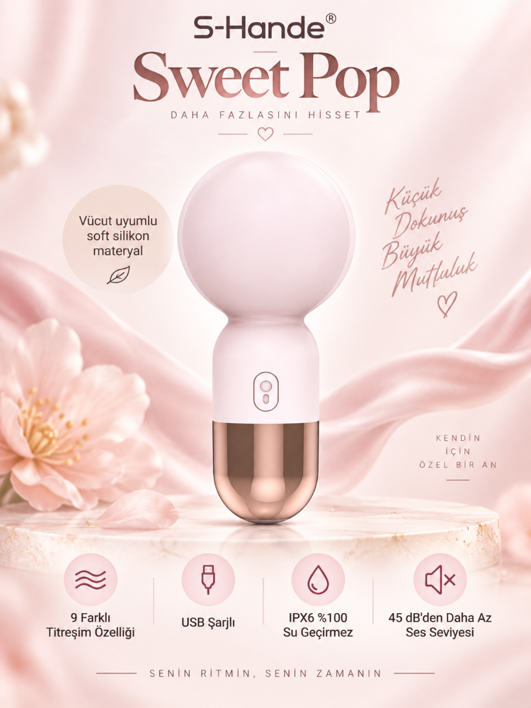 Sweet Pop 9 Cm Şarjlı Güçlü Titreşimli Masaj ve Orgazm Vibratörü