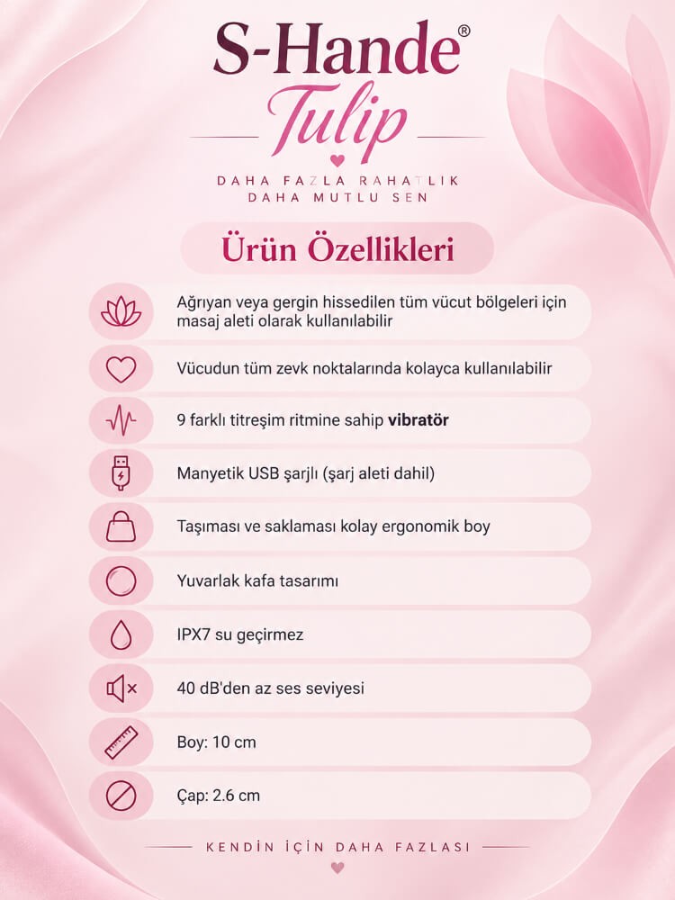 Tulip 9 Modlu Silikon Şarjlı Mini Vibratör