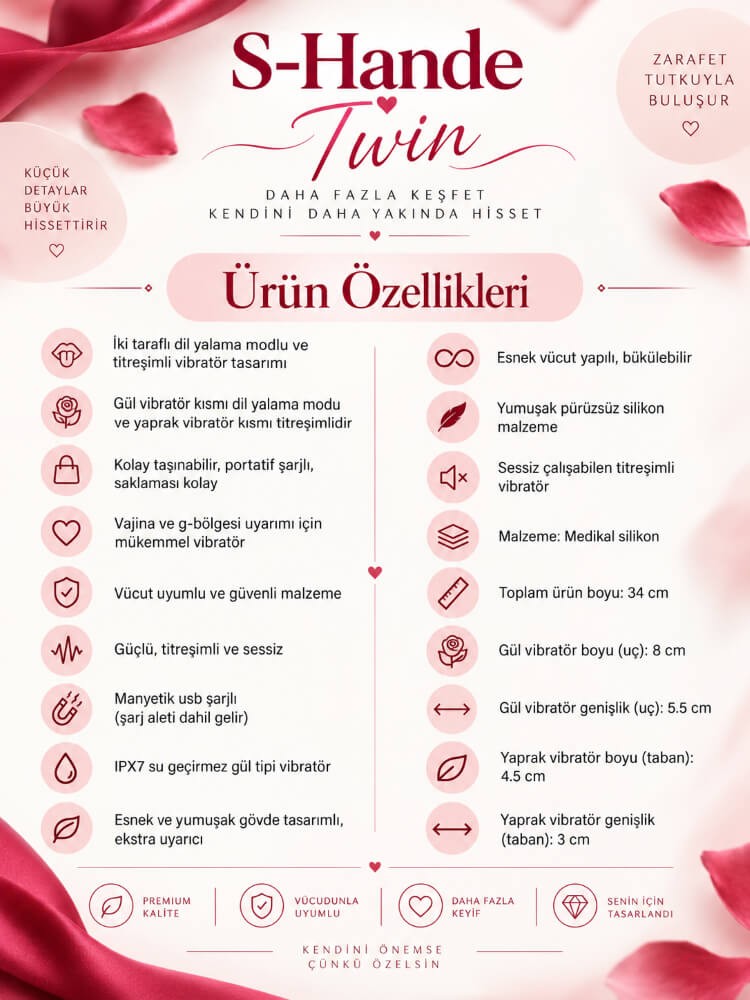 Twin Titreşimli ve Dil Hareketli Çift Uçlu Lüks Vibratör