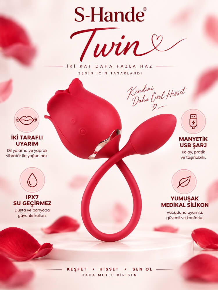 Twin Titreşimli ve Dil Hareketli Çift Uçlu Lüks Vibratör