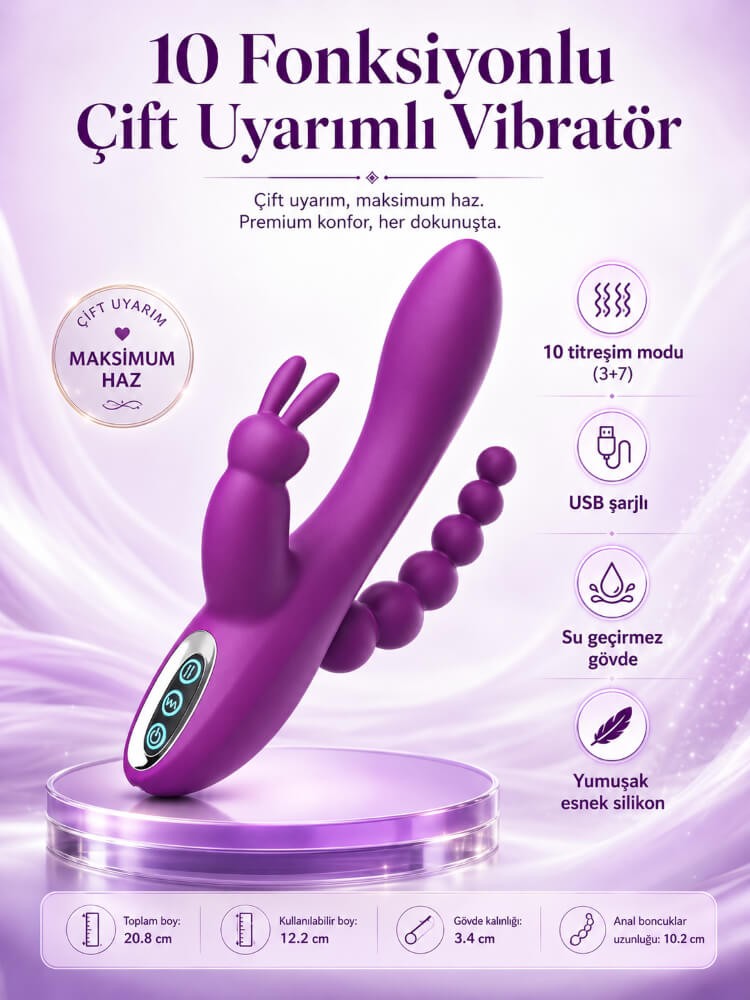 Violet 10 Modlu Titreşimli Anal Vajinal ve G-Bölgesi Uyarıcı Rabbit Vibratör