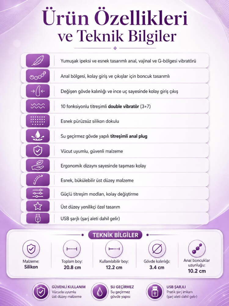 Violet 10 Modlu Titreşimli Anal Vajinal ve G-Bölgesi Uyarıcı Rabbit Vibratör