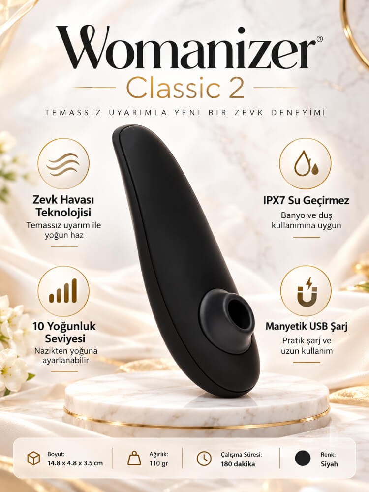 Womanizer Classic 2 Siyah Emiş Yapabilen 10 Fonksiyonlu Klitoris Vibratör