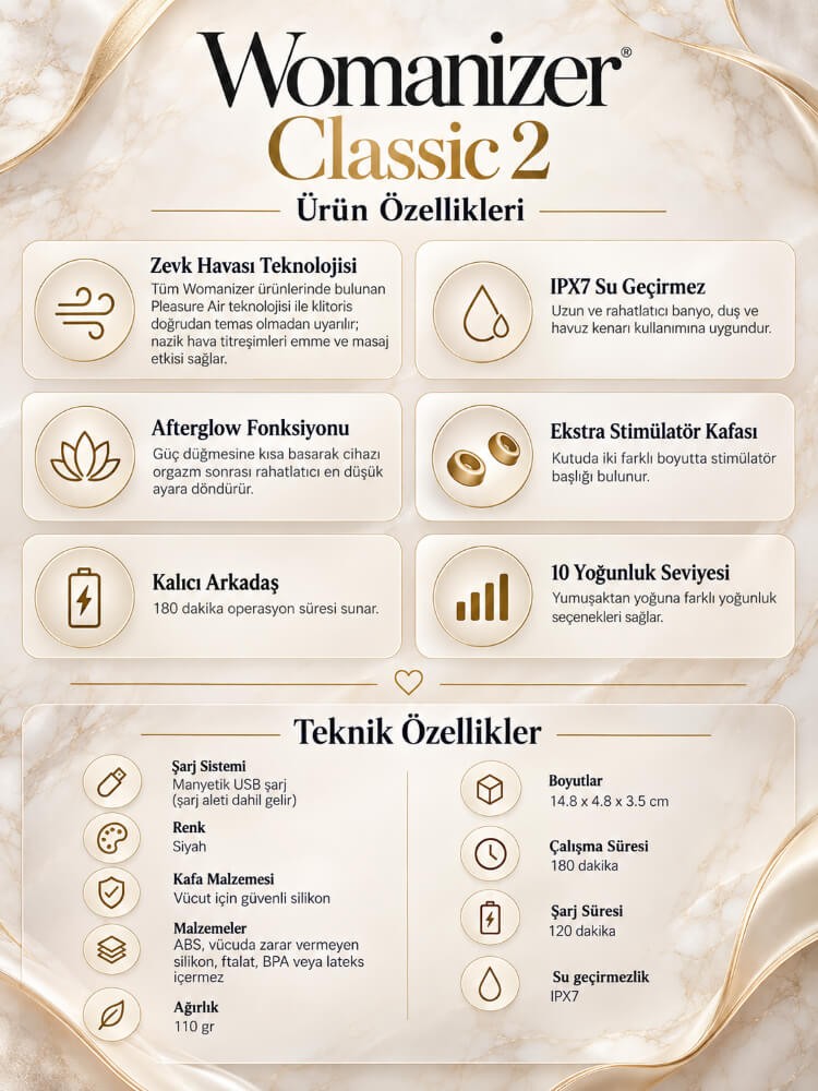 Womanizer Classic 2 Siyah Emiş Yapabilen 10 Fonksiyonlu Klitoris Vibratör