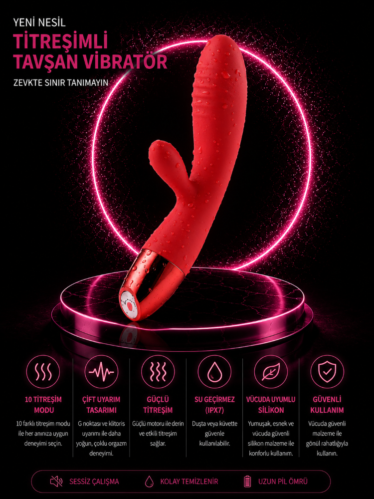 Wowyes V3 Şarjlı Bükülebilen G Bölgesi ve Klitoris Uyarıcı Kırmızı Tavşan Vibratör