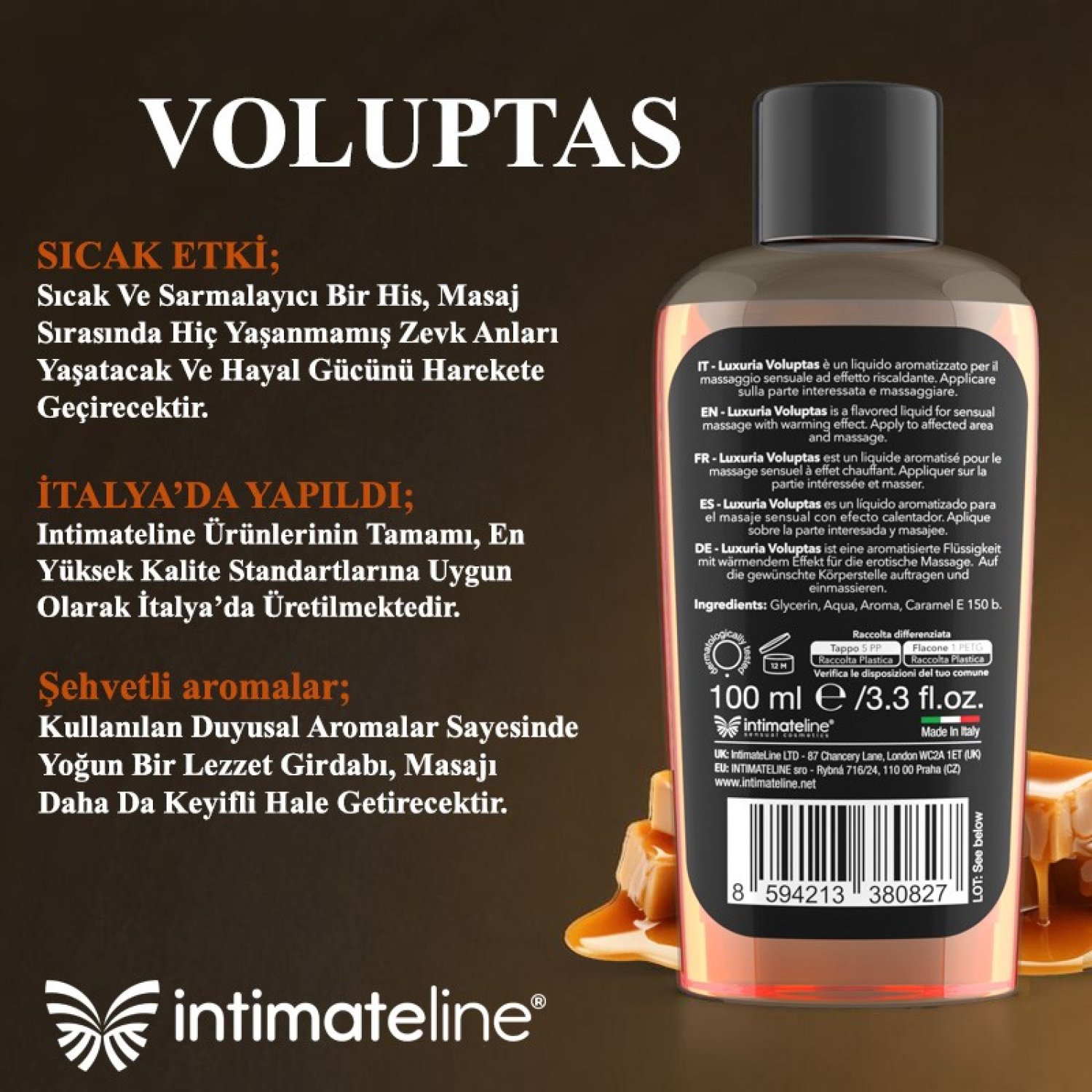 İntimateline Voluptas Karamel Aromalı Isıtıcı 100 Ml Masaj Jeli 