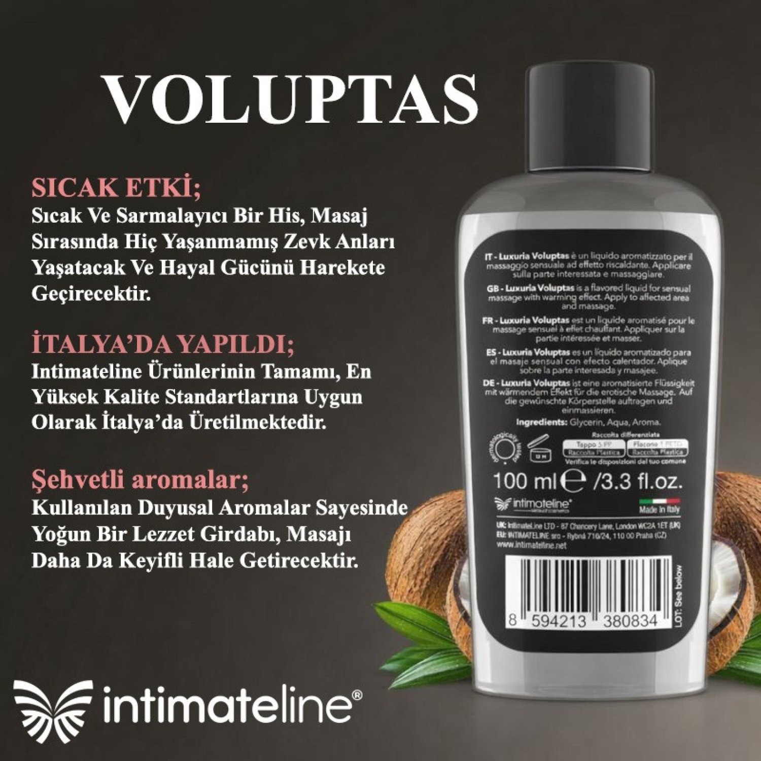 İntimateline Voluptas H.Cevizi - Krema Aromalı Isıtıcı 100 Ml Masaj Jeli