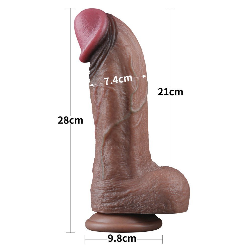 Dual Layer Platinyum Silikon 28 Cm XXL Ultra Gerçekci Kalın Realistik Kemerli Penis