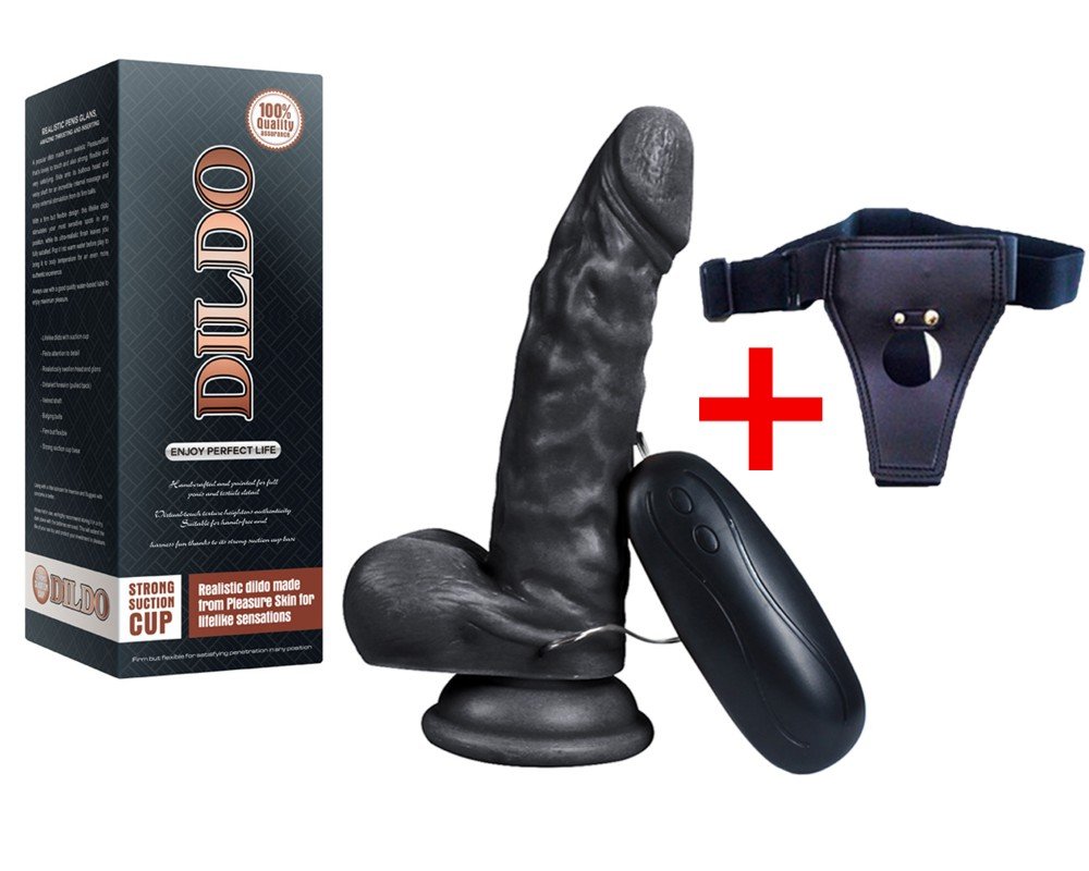 Dildo Series Siyah Hunk 15 Cm 10 Modlu Belden Bağlamalı Titreşimli Realistik Penis