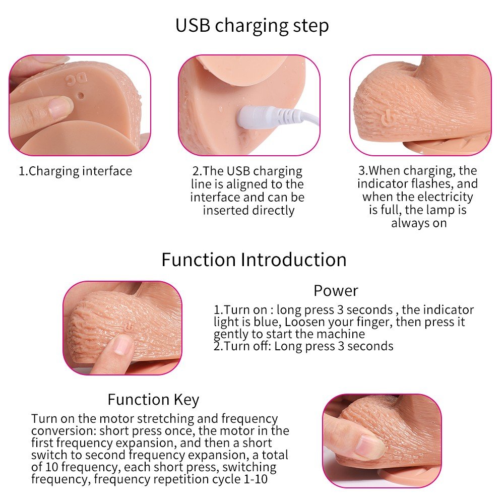 Telescopic Gidip Gelmeli Usb ile Şarj edilebilir Realistik Penis