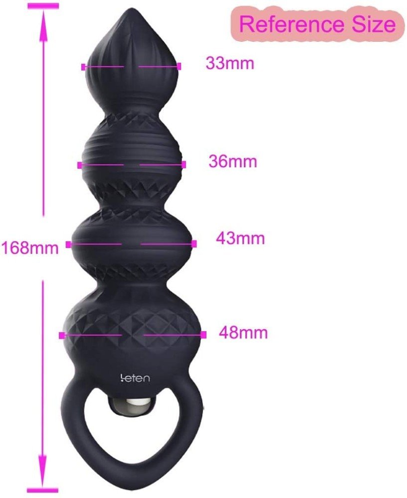 Leten 7 Farklı Titreşimli Boğumlu Su Geçirmez Siyah Anal Plug	