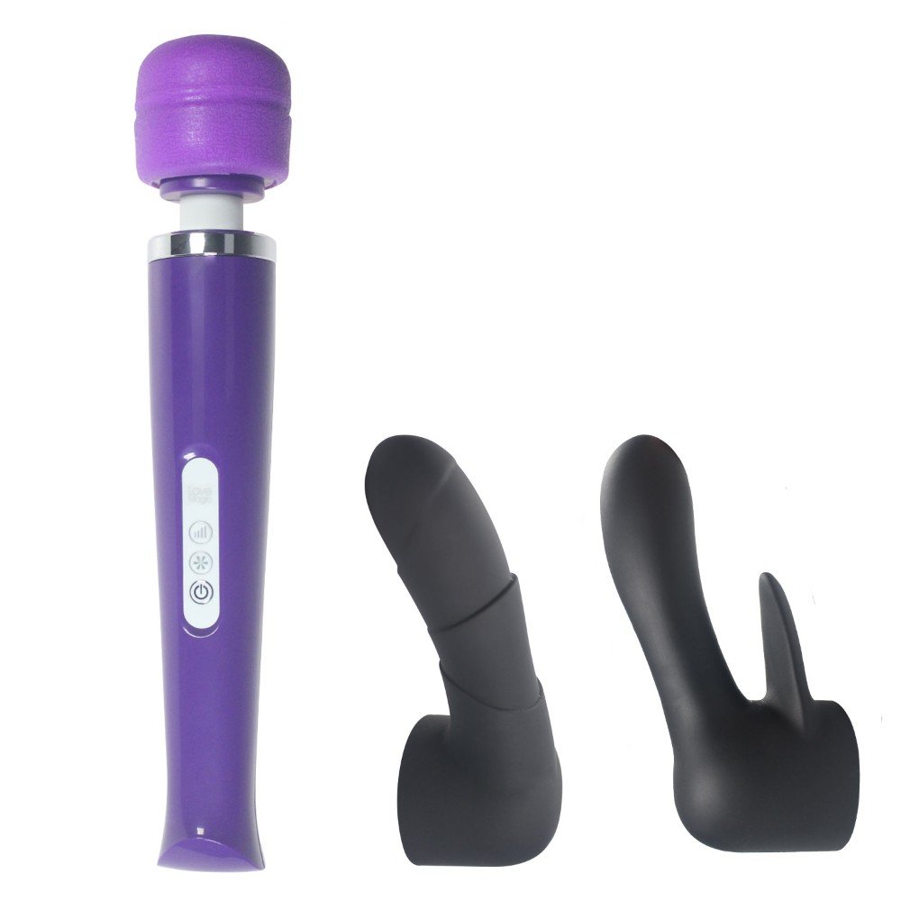 Magic Wand 20 Hızlı Şarjlı Mor Masaj ve Orgazm Vibratör + 2 Başlık