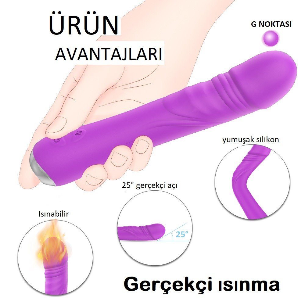 Forever Young Pembe 9 Modlu Titreşimli Isınabilen G-Bölgesi Uyarıcı Vibratör Dildo