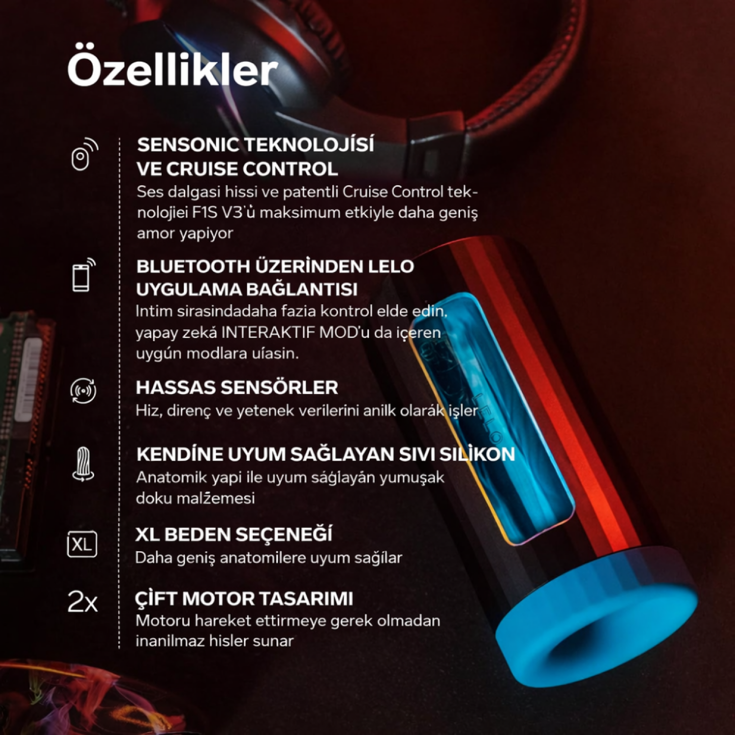 Lelo F1S V3 XL Turkuaz Titreşimli Yapay Zeka Destekli Mastürbatör