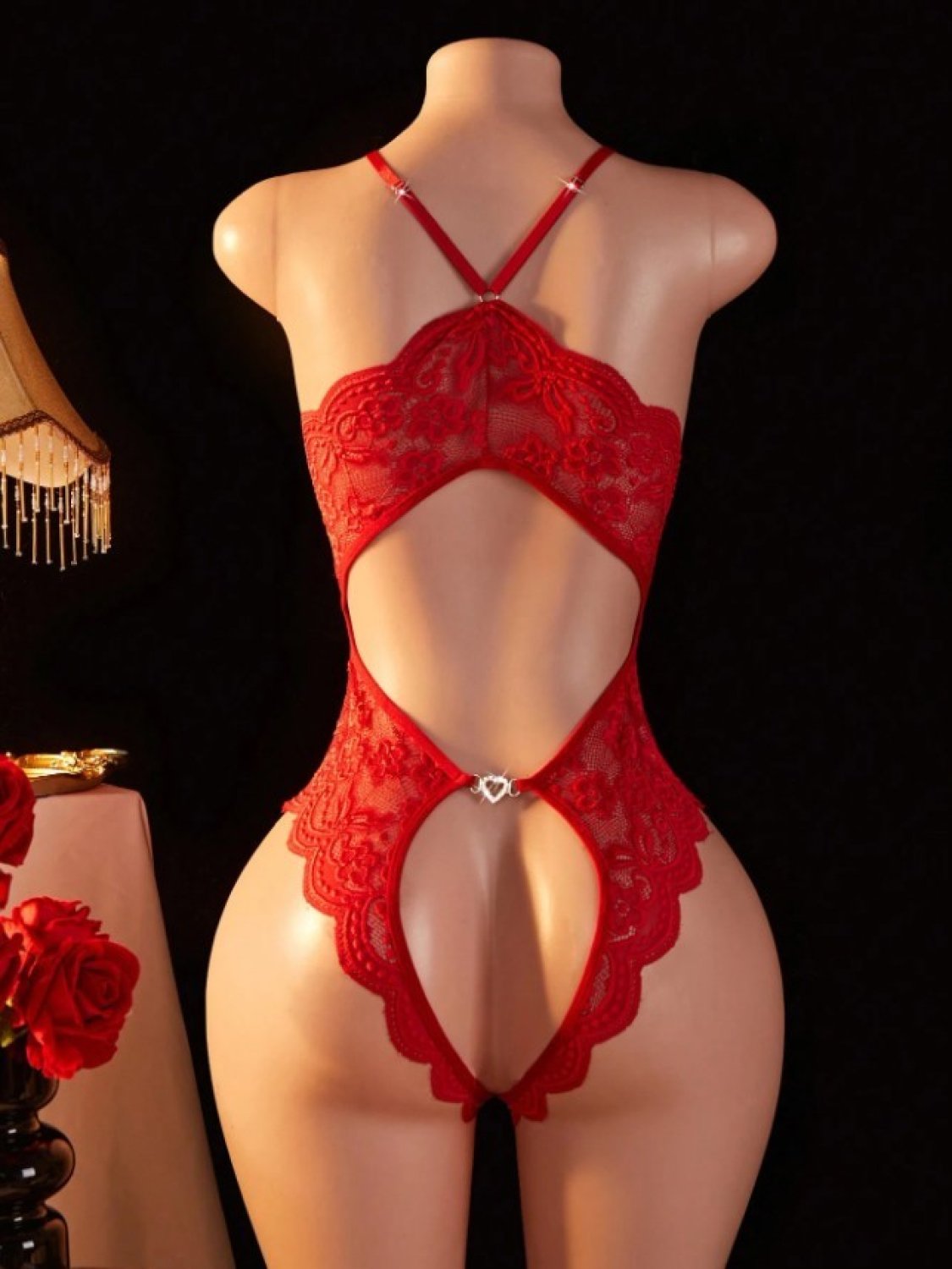 Saks-Fuşya-Kırmızı Özel Bölgesi Ve Sırtı Açık Dantel Detaylı Fantezi Gecelik Takım 3lü Avantajlı Paket