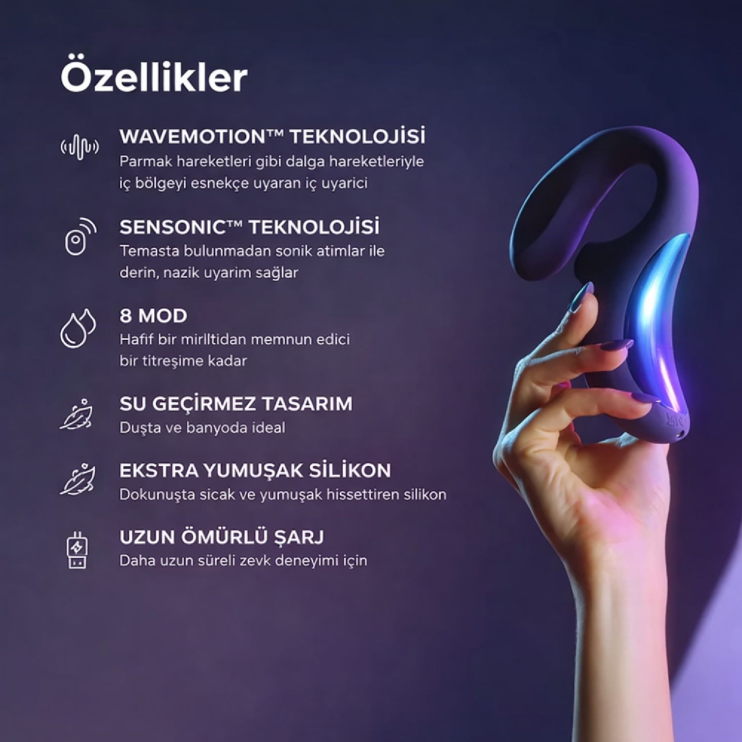 Lelo Enigma Wave Cyber Mor Klitoris Uyarıcı Siyah Vibratör (KUTU HASARLI)